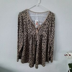 Vislily Leopard Print Babydoll Tunic Top NWT Plus Size 16W Flowy Chic